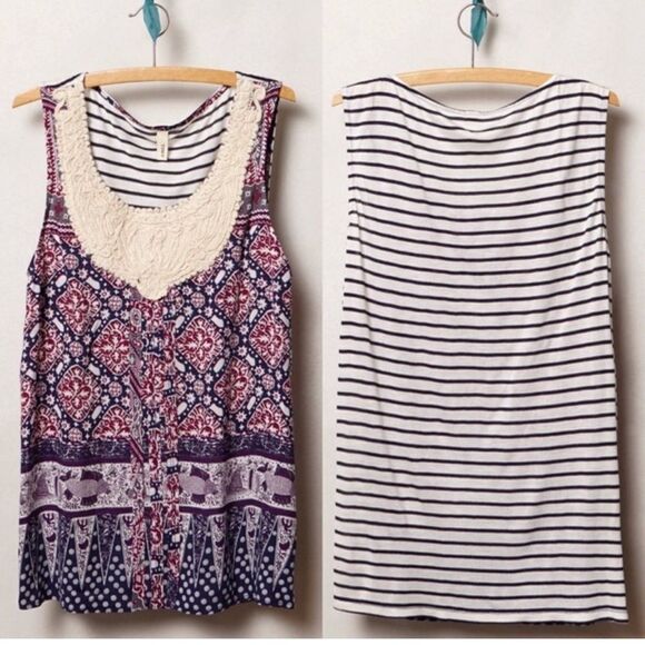 Anthropologie Tops - Anthropologie x Tiny Santa Clara Purple Patterned Striped Fish tank top size xs